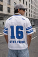 Veirdo 16 Blue & White Varsity Collar Oversized T-Shirt