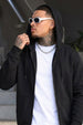 Black Ribbed Cuff Regular Fit Zip-Up Hoodie