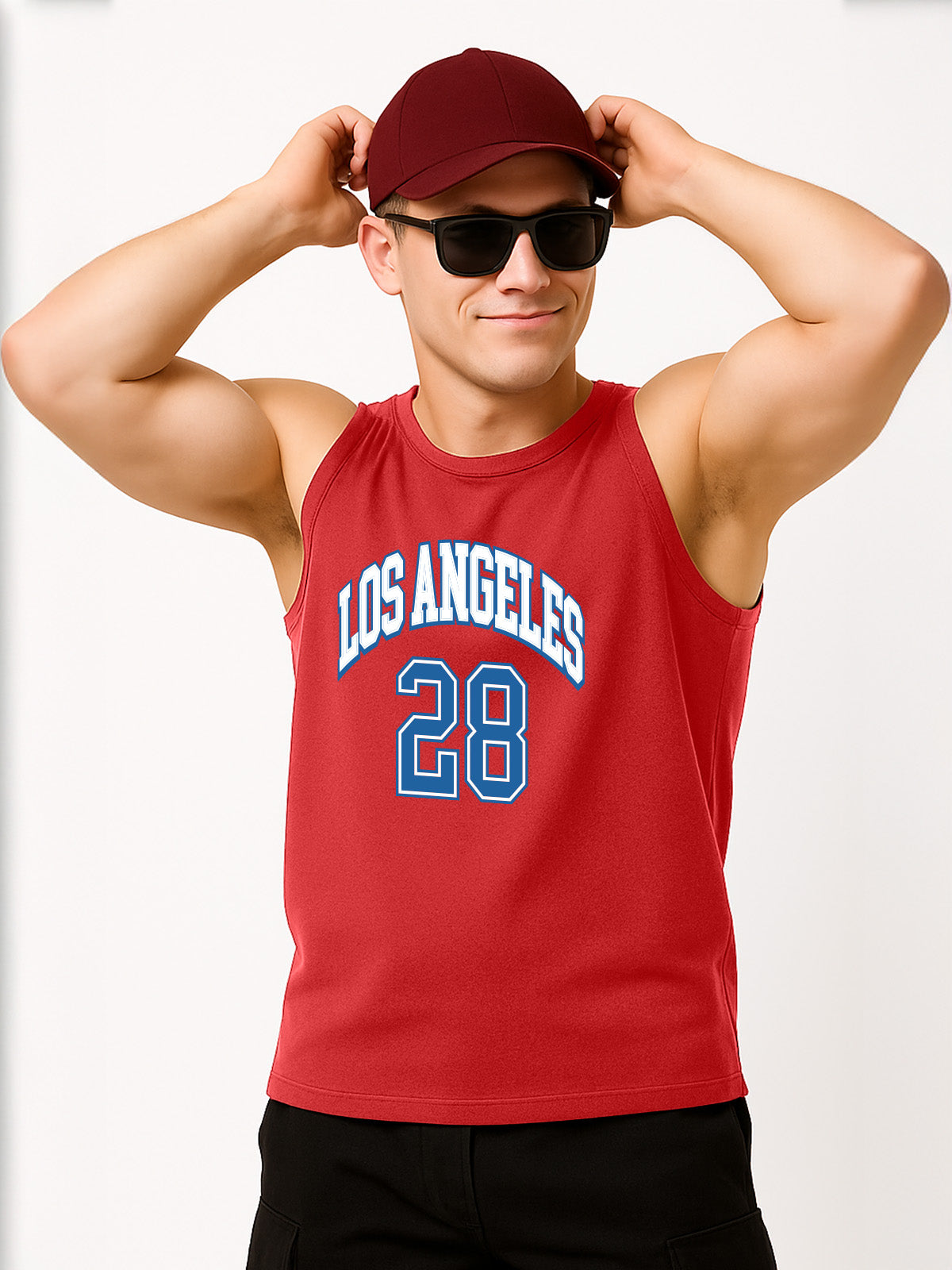 Los Angeles Red Regular Fit Printed Vest