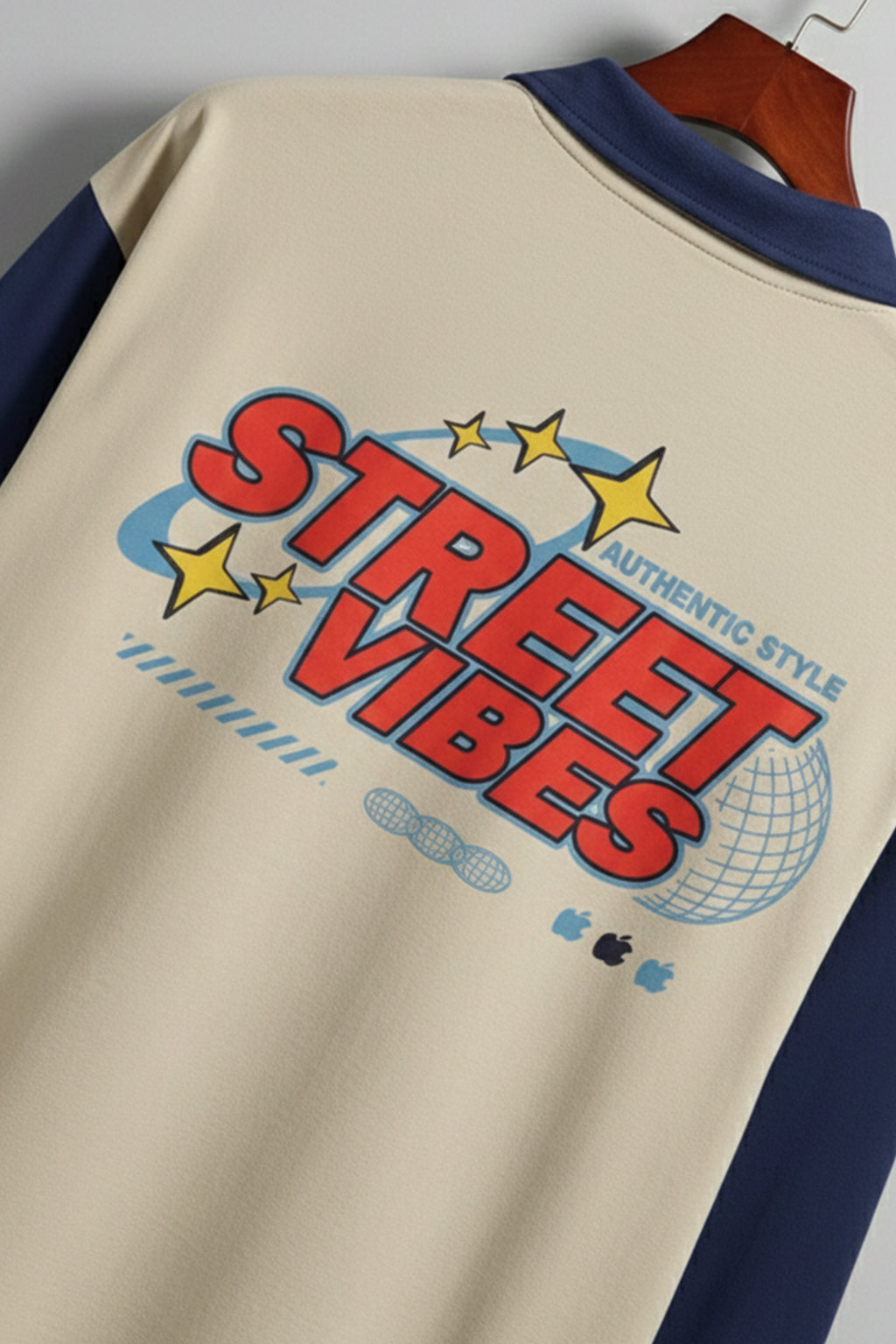 Street Vibe Beige & Navy Oversized Full Sleeve Exclusive Polo T-shirt