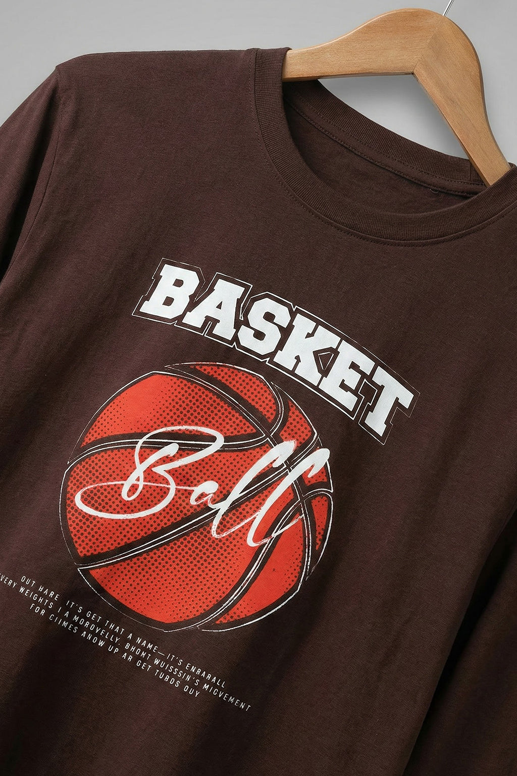 Basket Ball Brown Full Sleeves Regular Fit Printed T-shirt