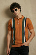 Rust Yelllow Stripped Flatknit Textured Regular Fit Exclusive Polo T-Shirt