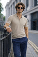Beige Ribknit Ribbed Plain Regular Fit Polo T-shirt