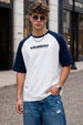 Grey-Navy Raglan Oversized Typography Printed T-shirt