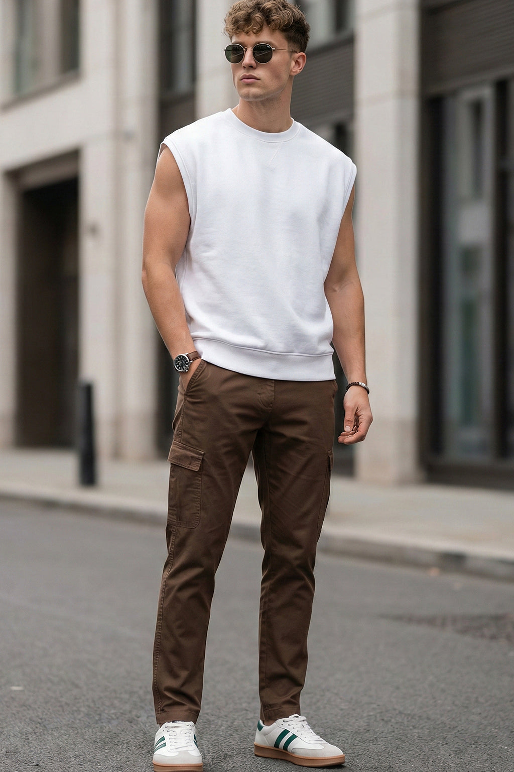 Brown Pure Woven Narrow Fit 5 Pocket Cargo