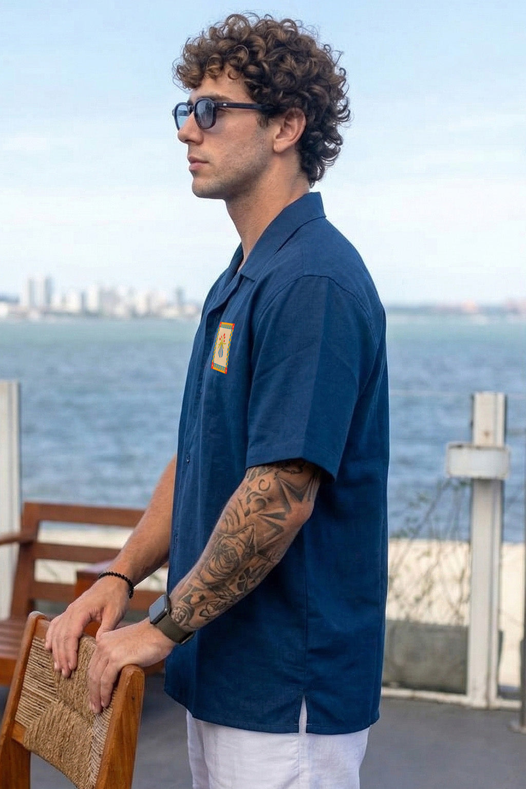 Flowerpot Navy Oversized Sticker Printed Exclusive Shirt