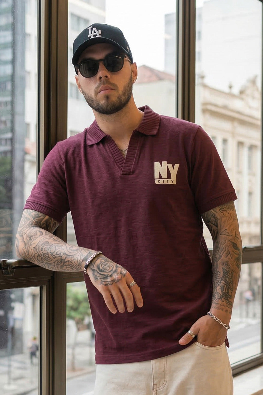 New York Wine Rib Collar Economic Regular Fit Pique Polo