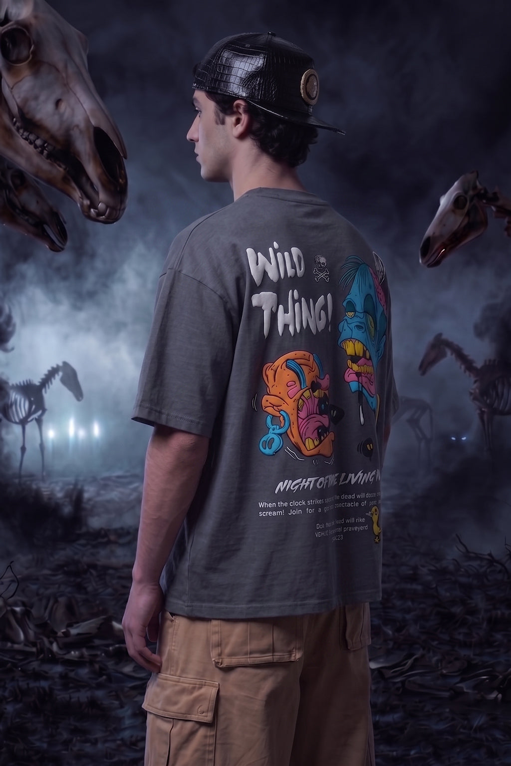 Wild Thing Dark Grey Oversized Puff Printed Exclusive T-shirt