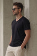 Black Plain V-Neck Regular Fit T-shirt