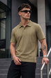 Olive Cross Lining Jacquard Regular Fit Button Polo