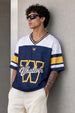Whatever Navy Varsity Collar Oversized T-Shirt