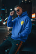 Smile Blue Oversized Pocket Graphic Printed Hoodie