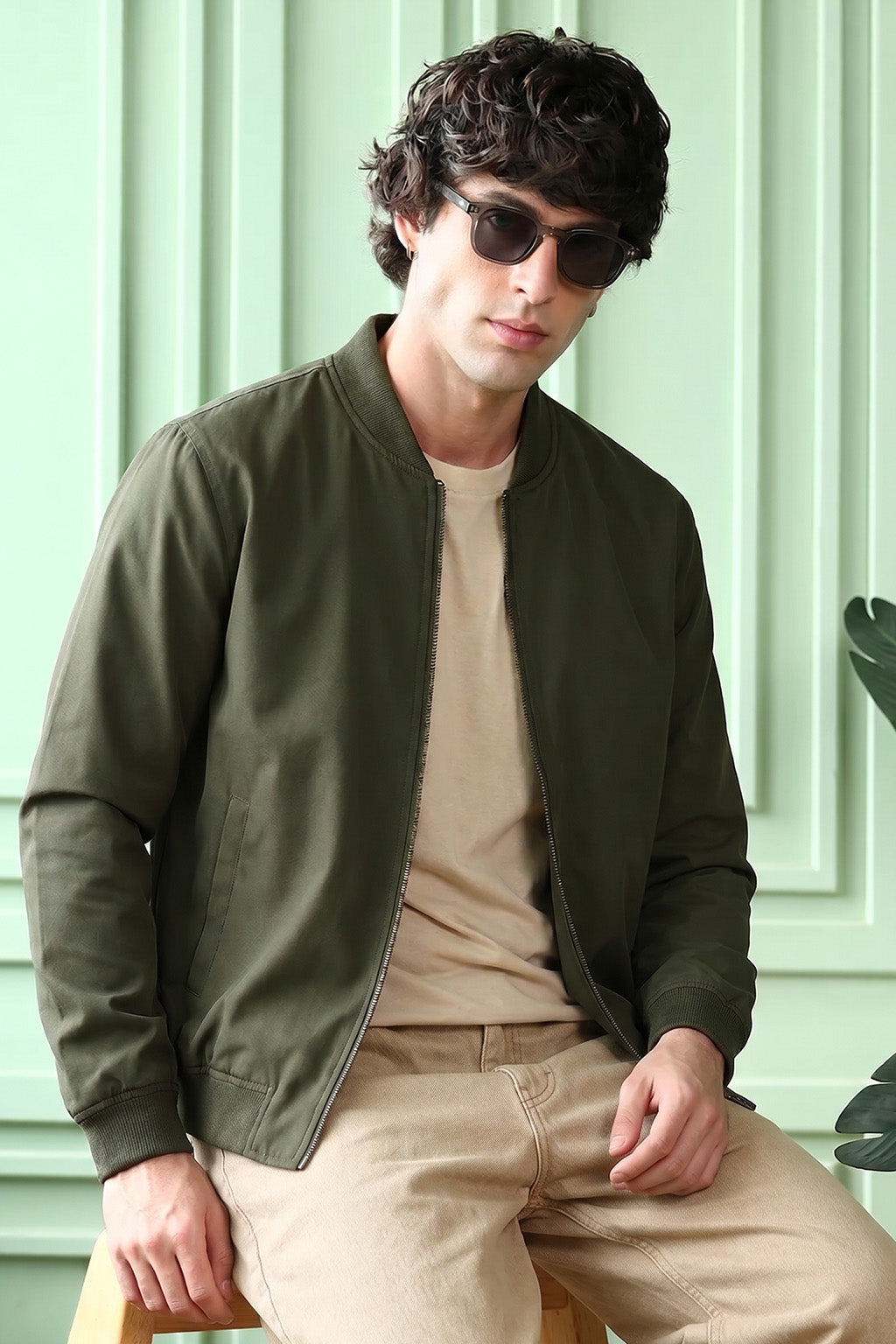 Urban Classic Olive Plain Regular Fit Exclusive Bomber Jacket