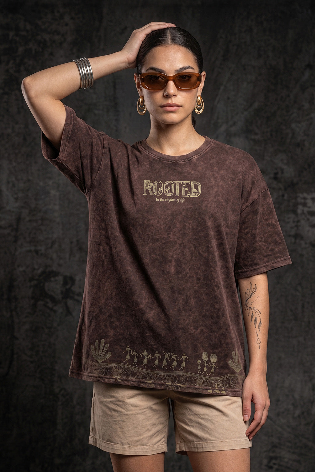 Rooted Brown Acid Washed Printed Exclusive T-shirt Epic Collection For Women