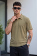 Olive Cross Lining Jacquard Regular Fit Button Polo