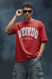 Veirdo Original Red Oversized Typography Brand Printed  T-shirt