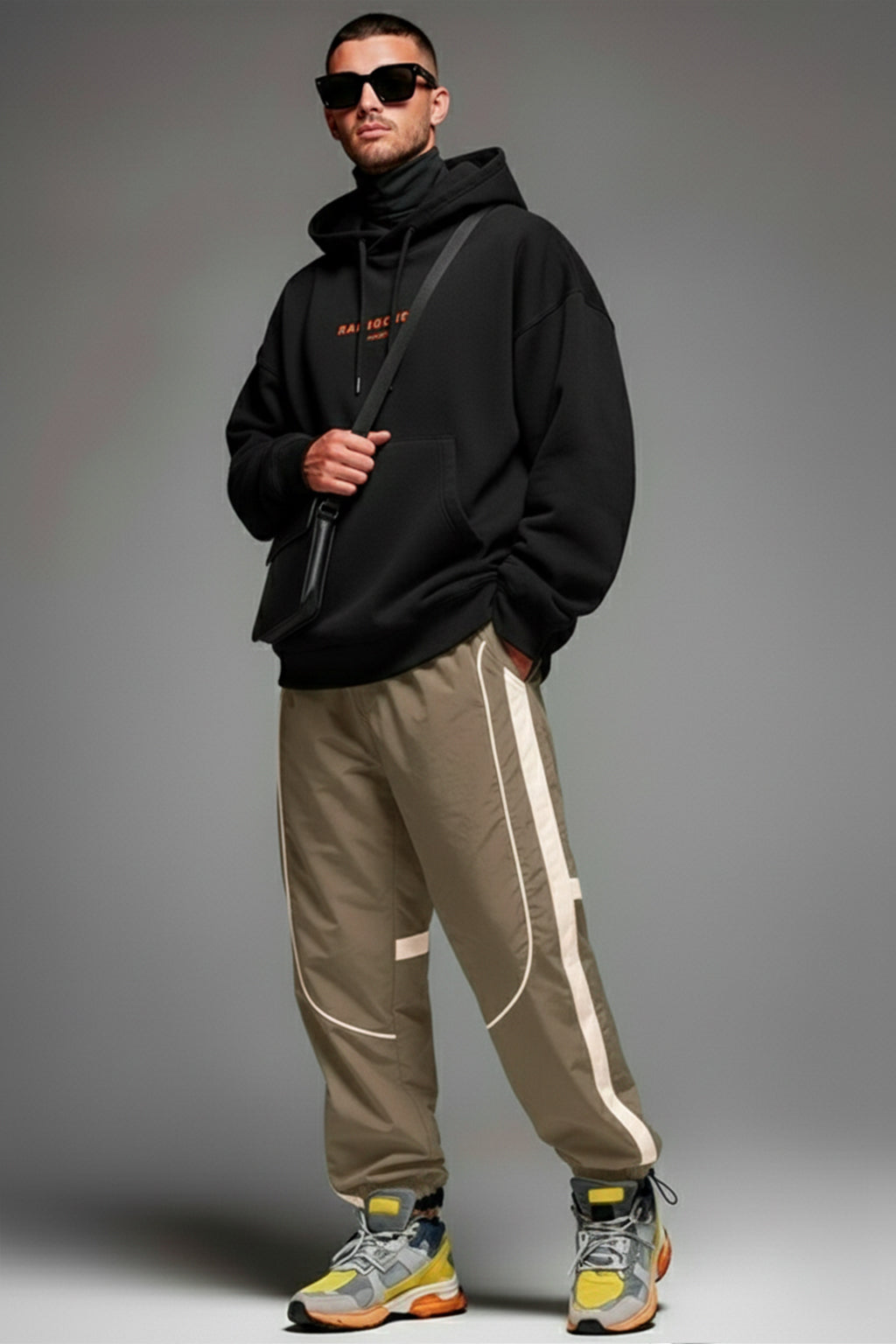 Khakhi Contrast Stripe Relaxed Fit Nylon Exclusive Jogger