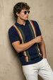 Navy Stripped Flatknit Textured Regular Fit Exclusive Polo T-Shirt