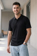 Black Cross Lining Jacquard Regular Fit Button Polo