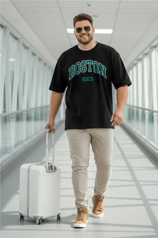 Boston Black Graphic Printed Plus Size T-shirt