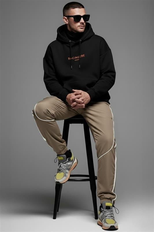 Khakhi Contrast Stripe Relaxed Fit Nylon Exclusive Jogger
