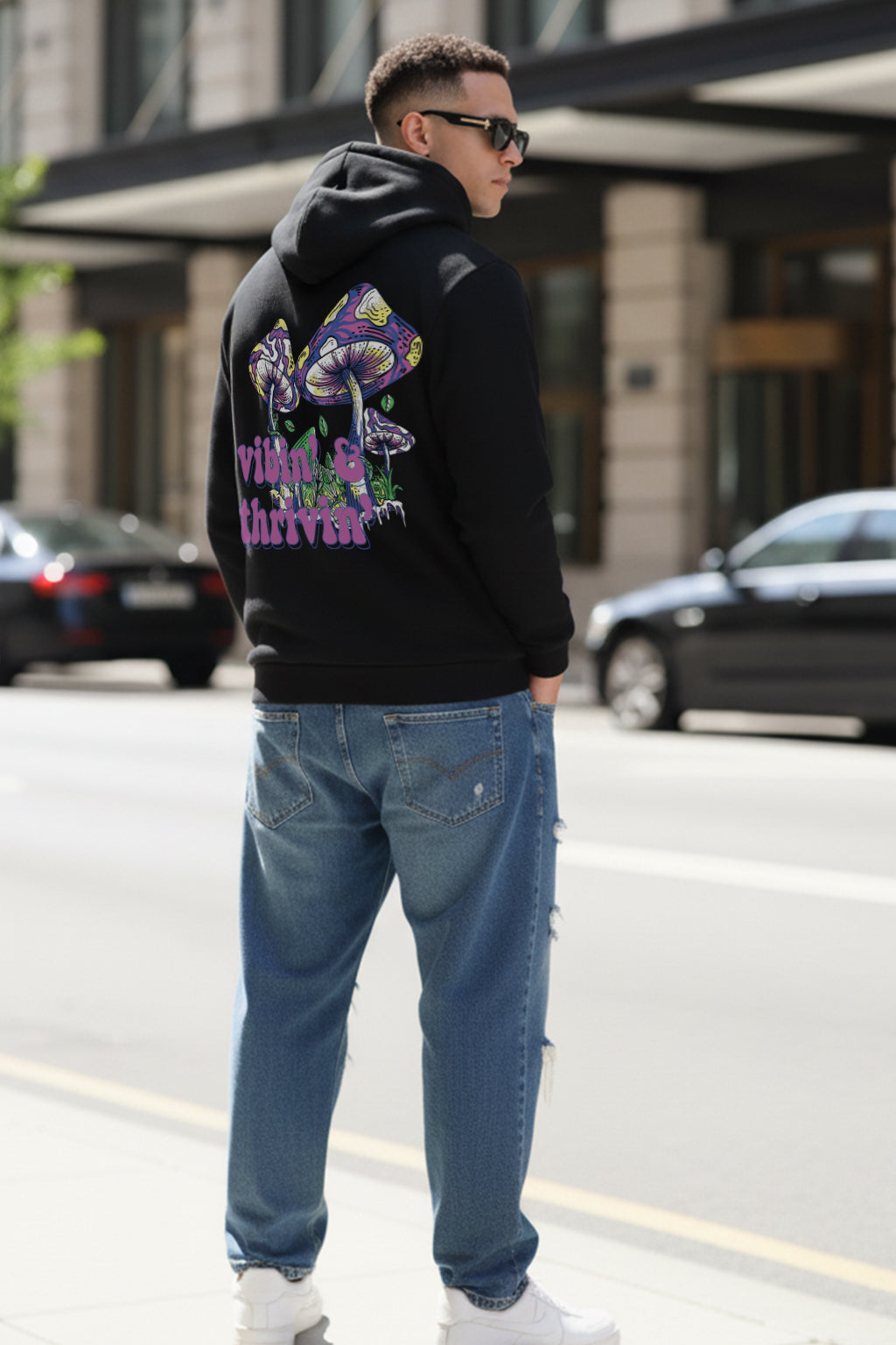 Vibin & Thrivin Black Regular Fit Back Printed Hoodie