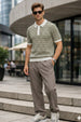 Monarch Pattern White & Olive Flatknit Textured Regular Fit Exclusive Polo T-Shirt