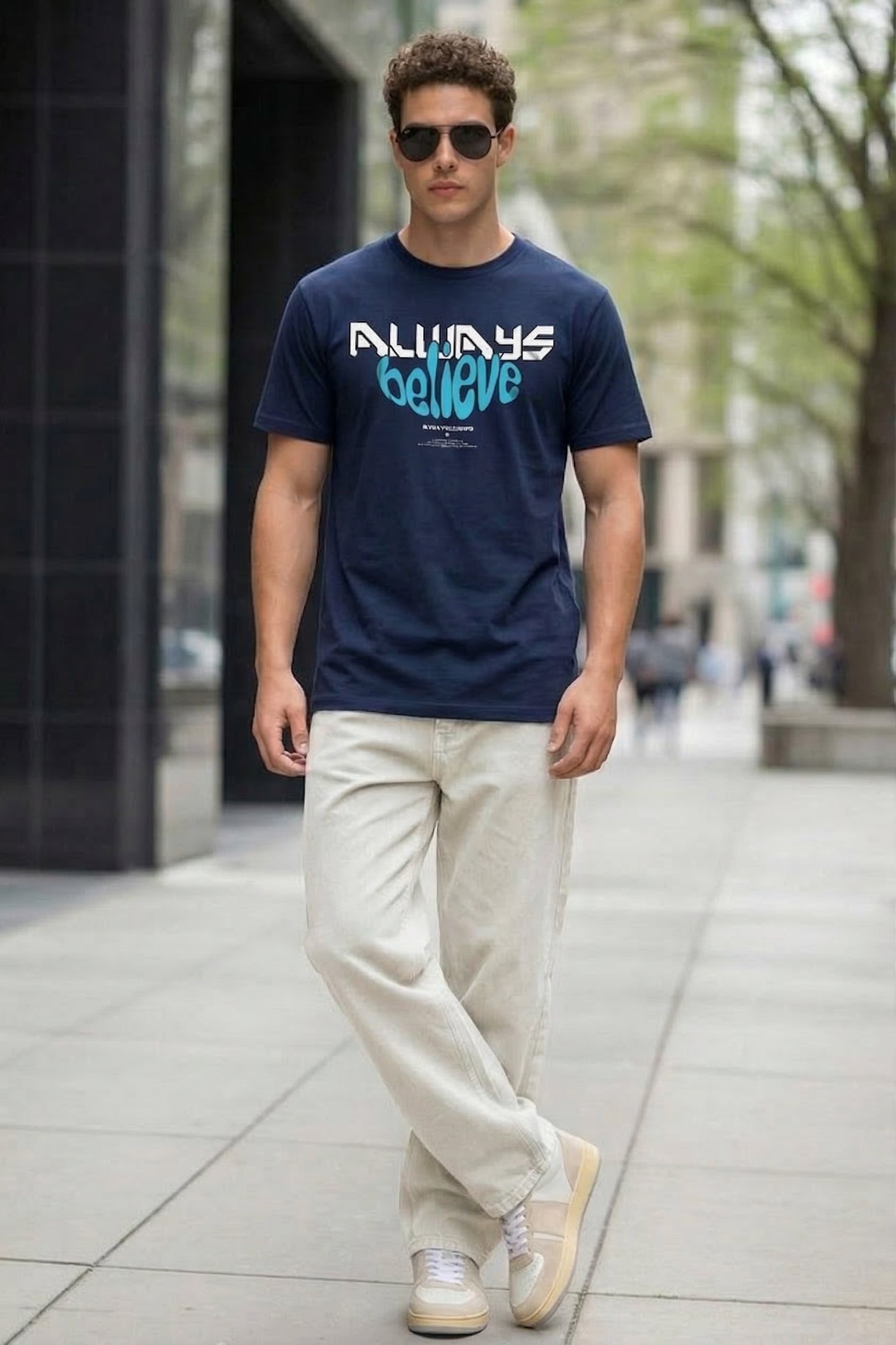 Always Believe Navy Regular Fit Printed T-shirt