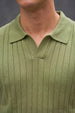 Mild Green Ribbed Flatknit Textured Regular Fit Exclusive Polo T-Shirt