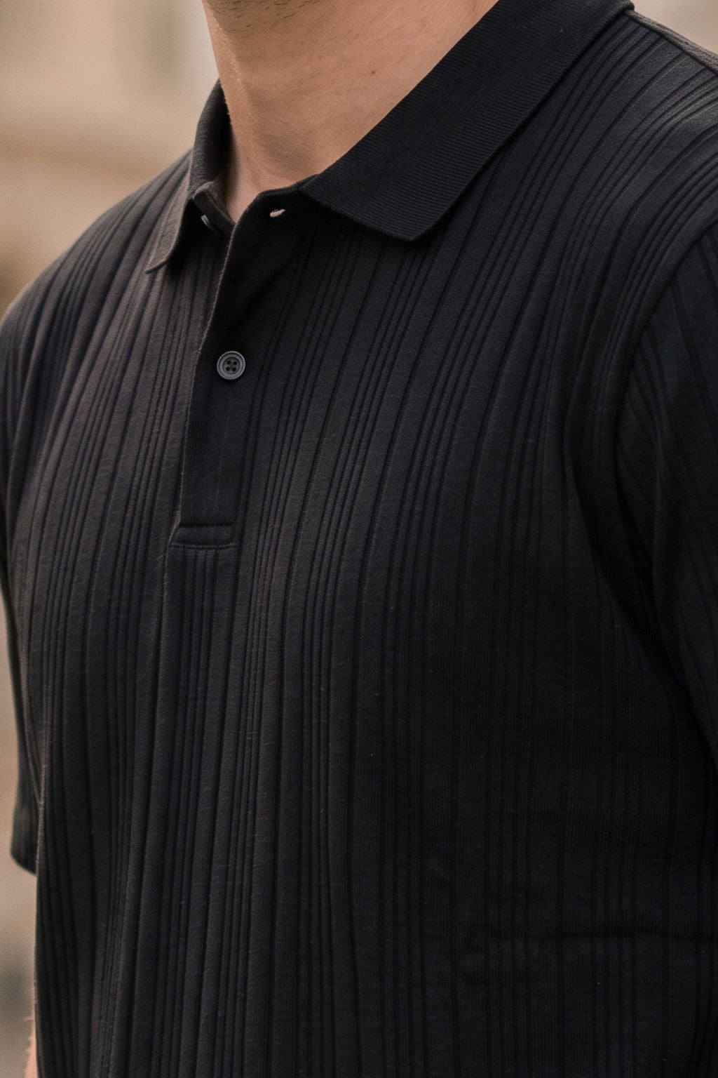 Black Cross Lining Jacquard Regular Fit Button Polo