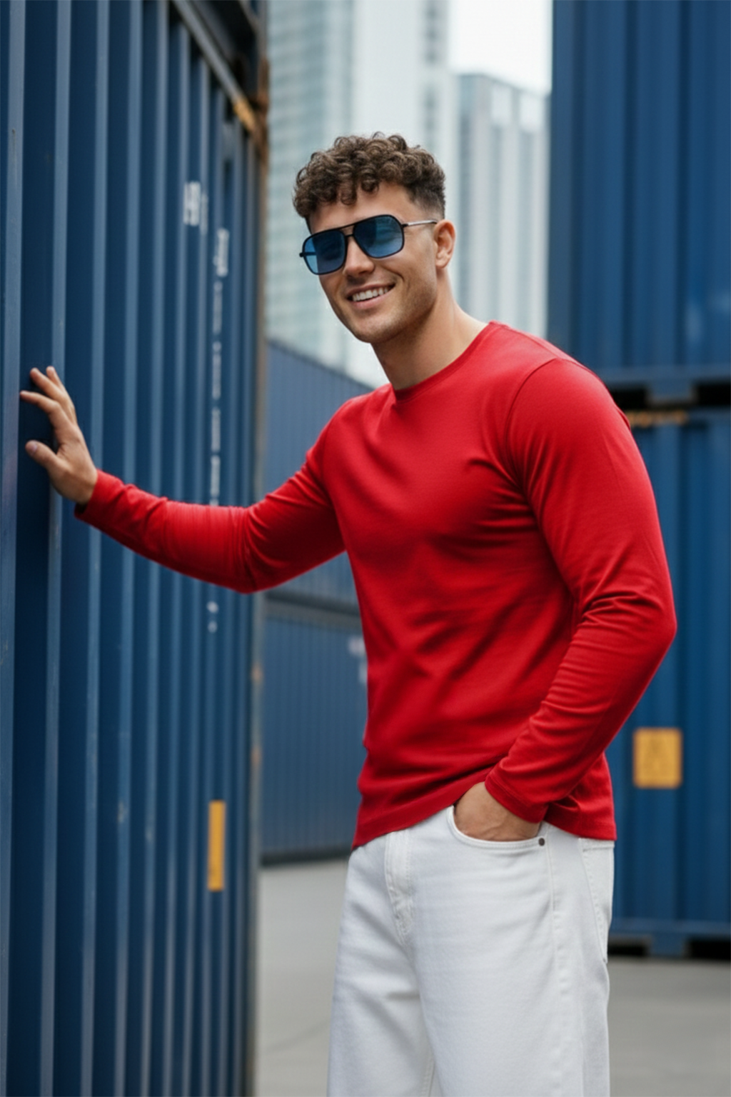 Red Plain Full Sleeves Regular Fit T-shirt