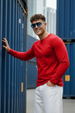 Red Plain Full Sleeves Regular Fit T-shirt