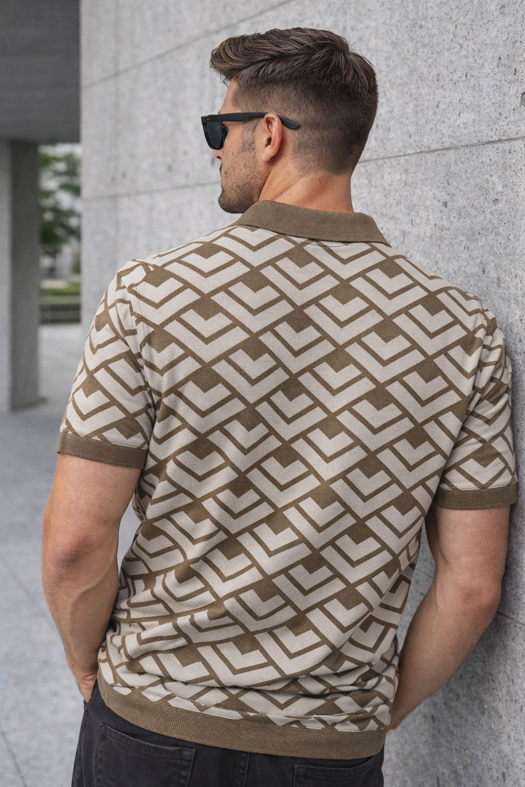 Heritage Taupe Brown Flatknit Textured Loose Fit Exclusive Polo T-Shirt