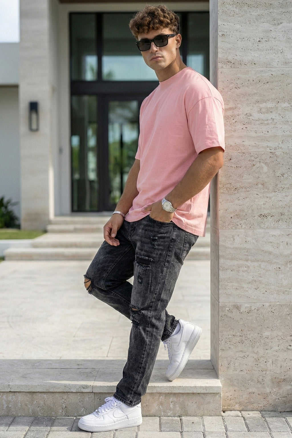 Pink Plain Oversized T-shirt