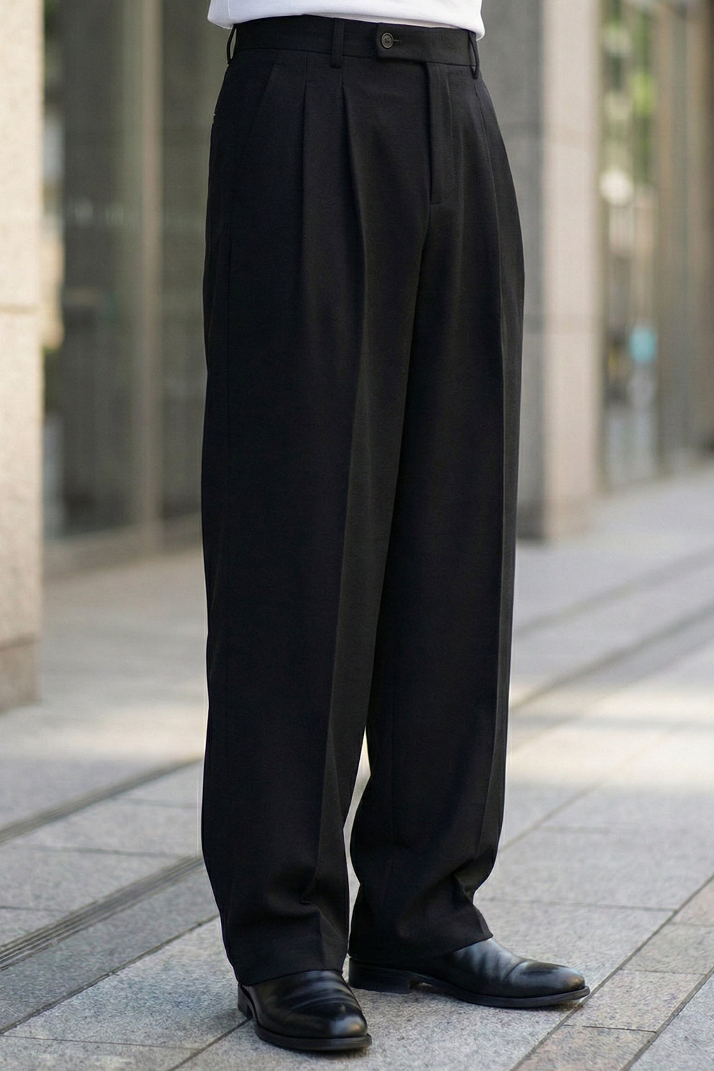 Black Tailored High-Waist Formal Wide-Leg Korean Pant