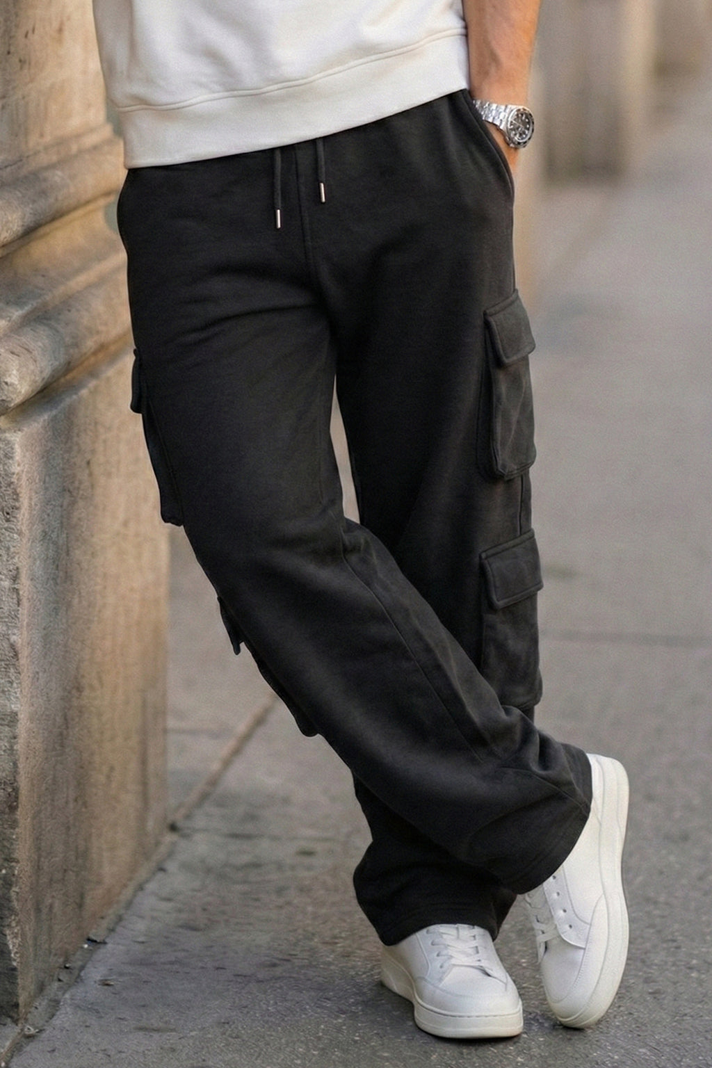 Black 6 Pocket Baggy Fit Exclusive Knitted Cargo Pant