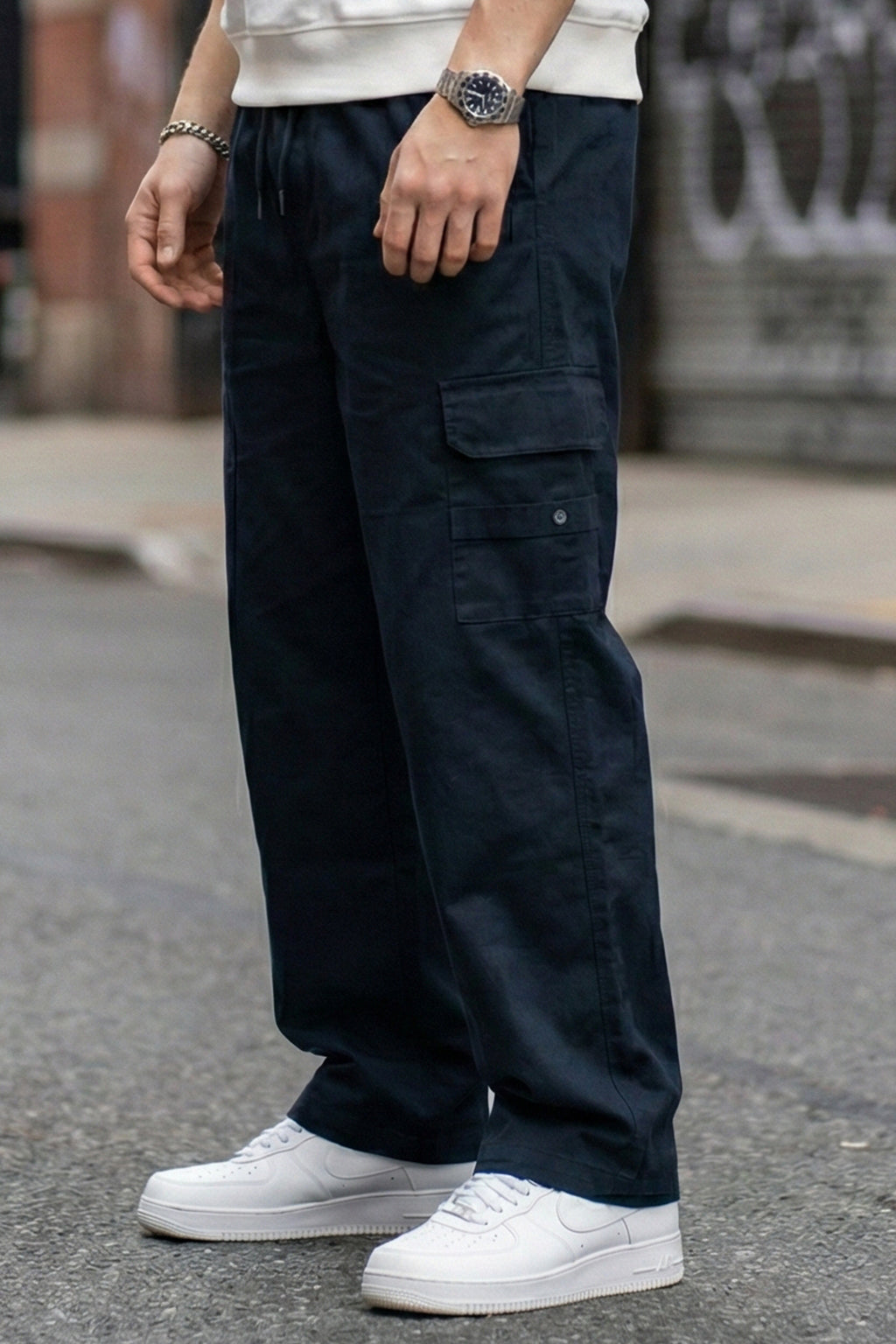 Navy Pure Cotton Baggy Fit 4 Pocket Cargo