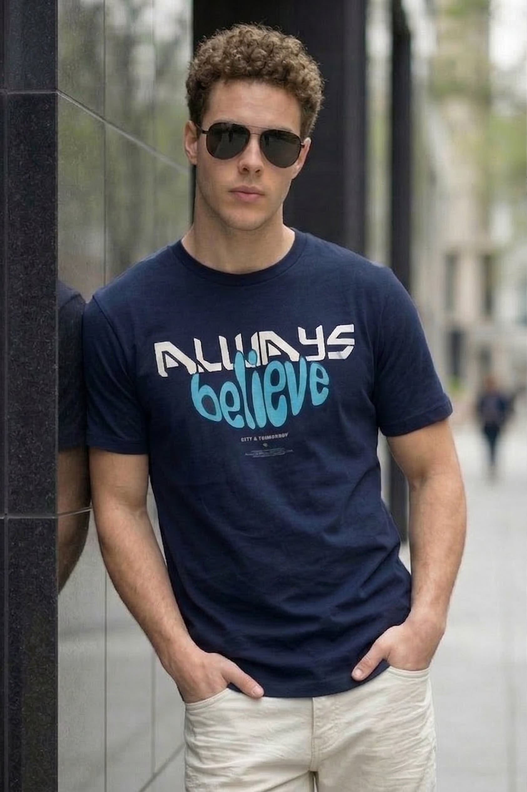 Always Believe Navy Regular Fit Printed T-shirt