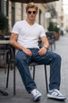 White Plain V-Neck Regular Fit T-shirt