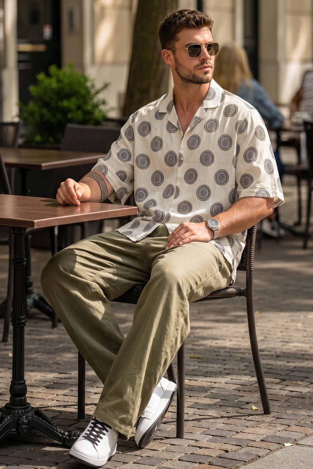 Lunar Circle Beige All Over Printed Oversized Exclusive Shirt