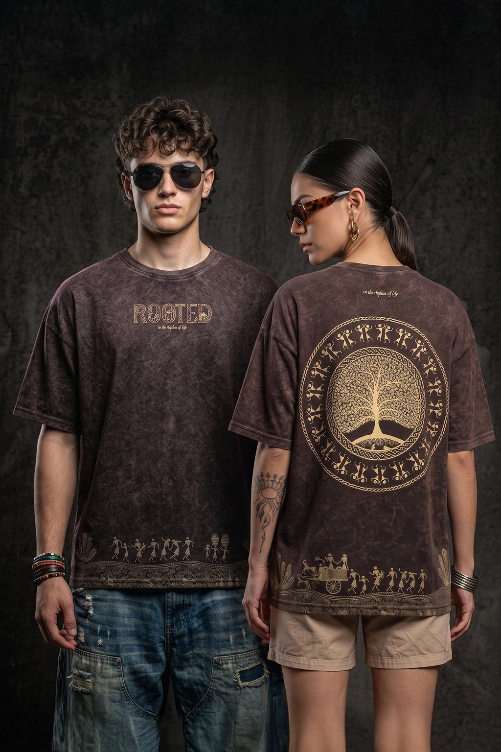 Rooted Brown Acid Washed Printed Exclusive T-shirt Epic Collection For Women