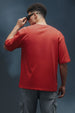 Veirdo Original Red Oversized Typography Brand Printed  T-shirt