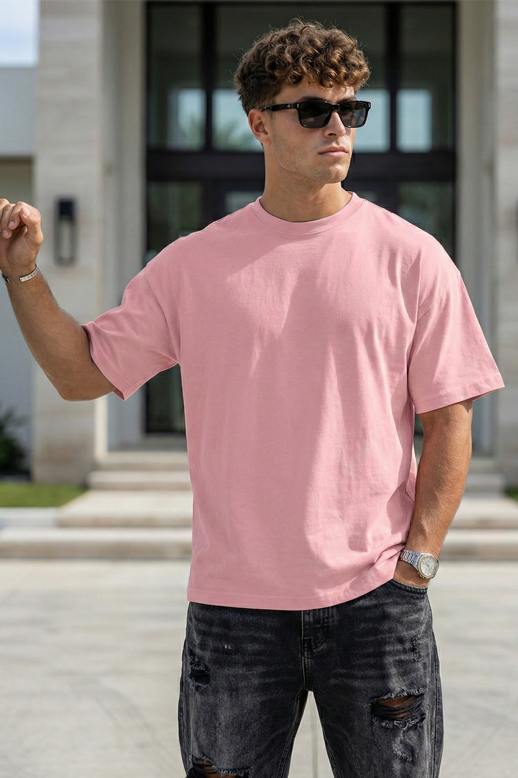 Pink Plain Oversized T-shirt