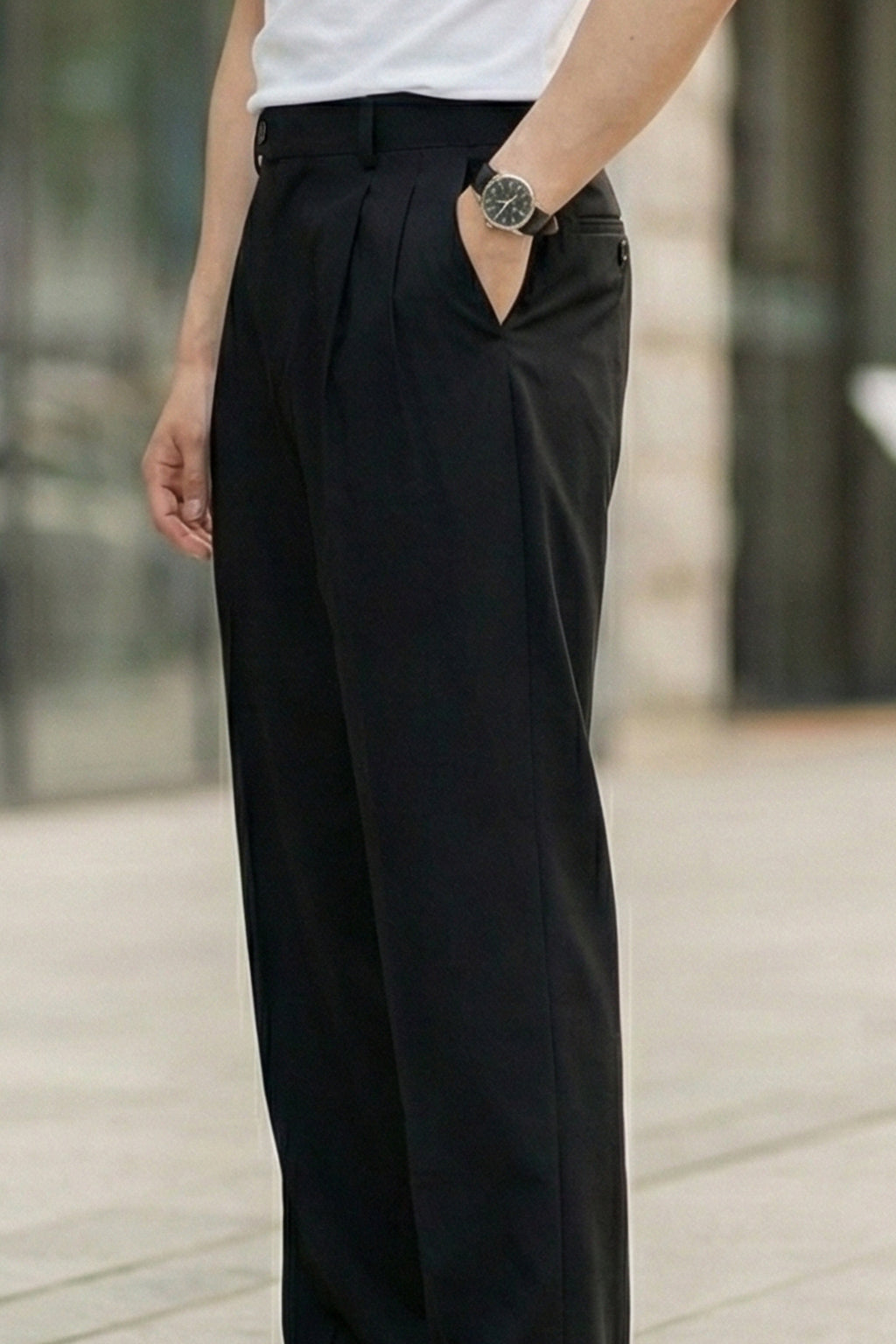 Black Tailored High-Waist Formal Wide-Leg Korean Pant