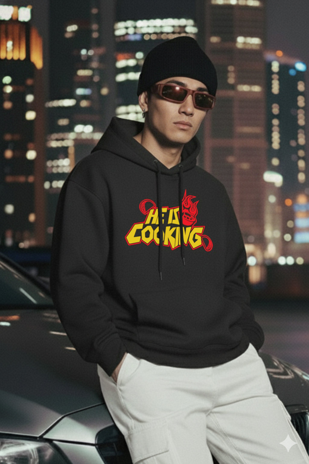 Cooking Dark Grey Oversized Printed Hoodie