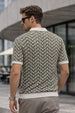 Monarch Pattern White & Olive Flatknit Textured Regular Fit Exclusive Polo T-Shirt