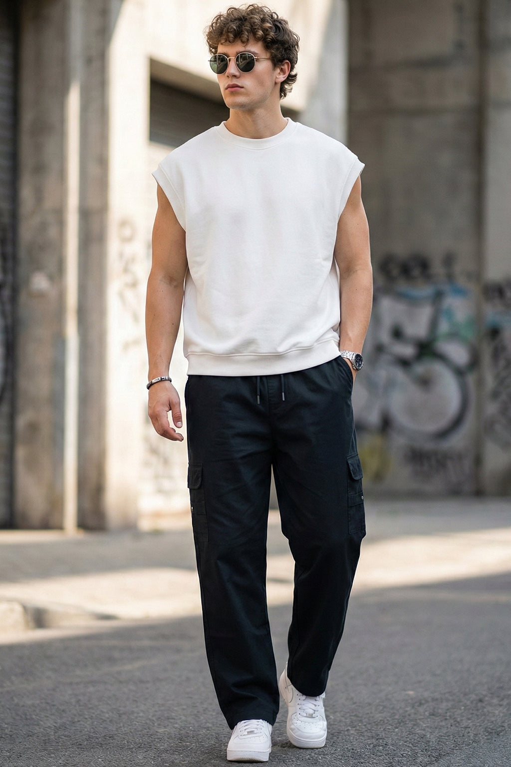 Navy Pure Cotton Baggy Fit 4 Pocket Cargo