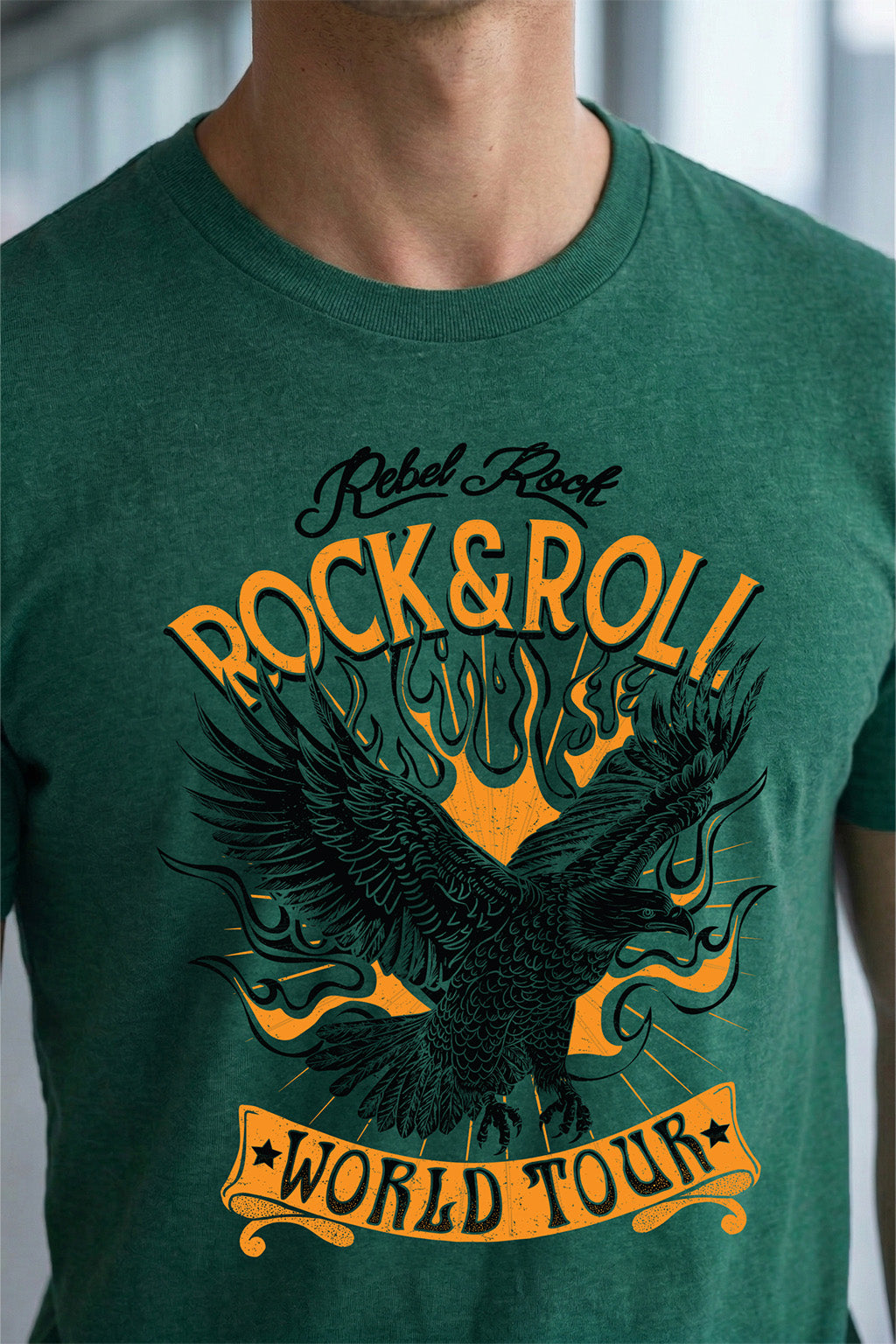Rock And Roll Green Regular Fit Printed T-shirt