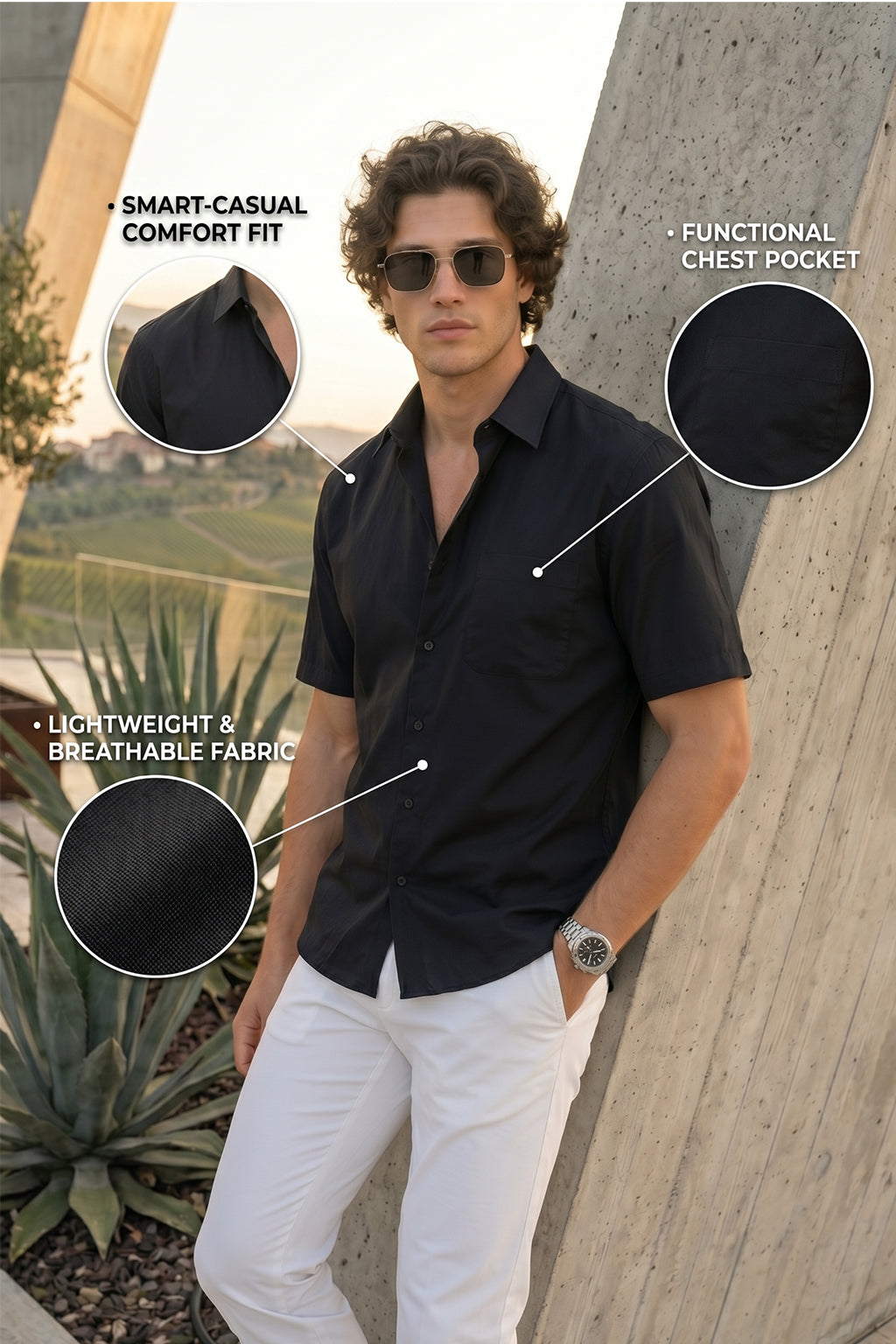 Black Plain Regular Fit Half Sleeve Single Pocket Exclusive Shirt