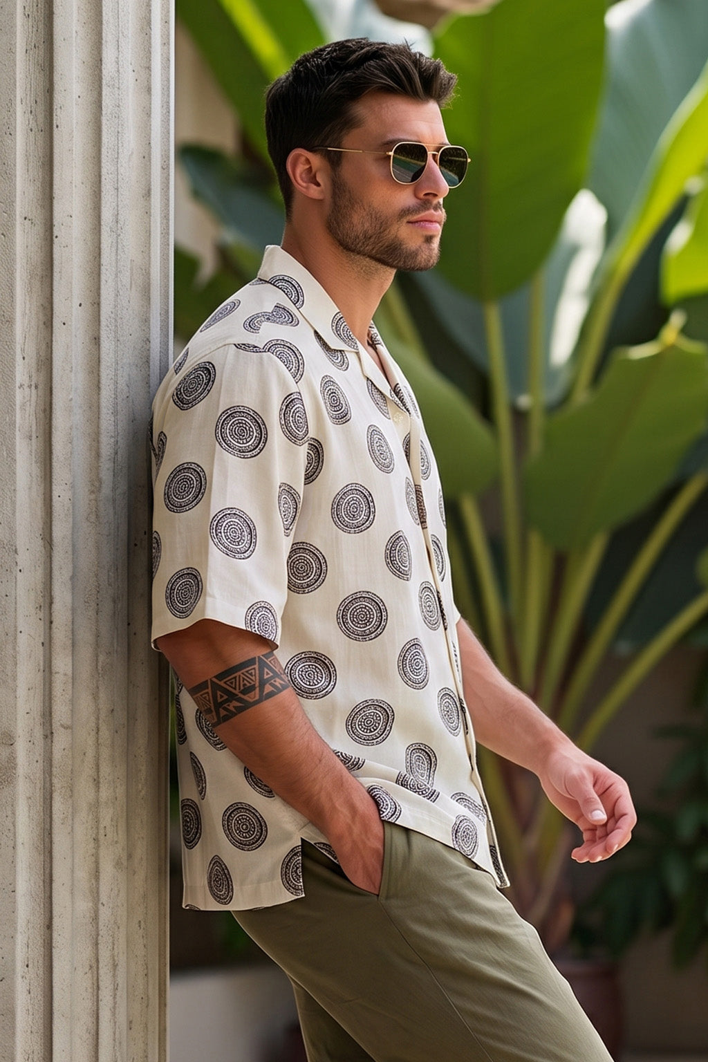 Lunar Circle Beige All Over Printed Oversized Exclusive Shirt